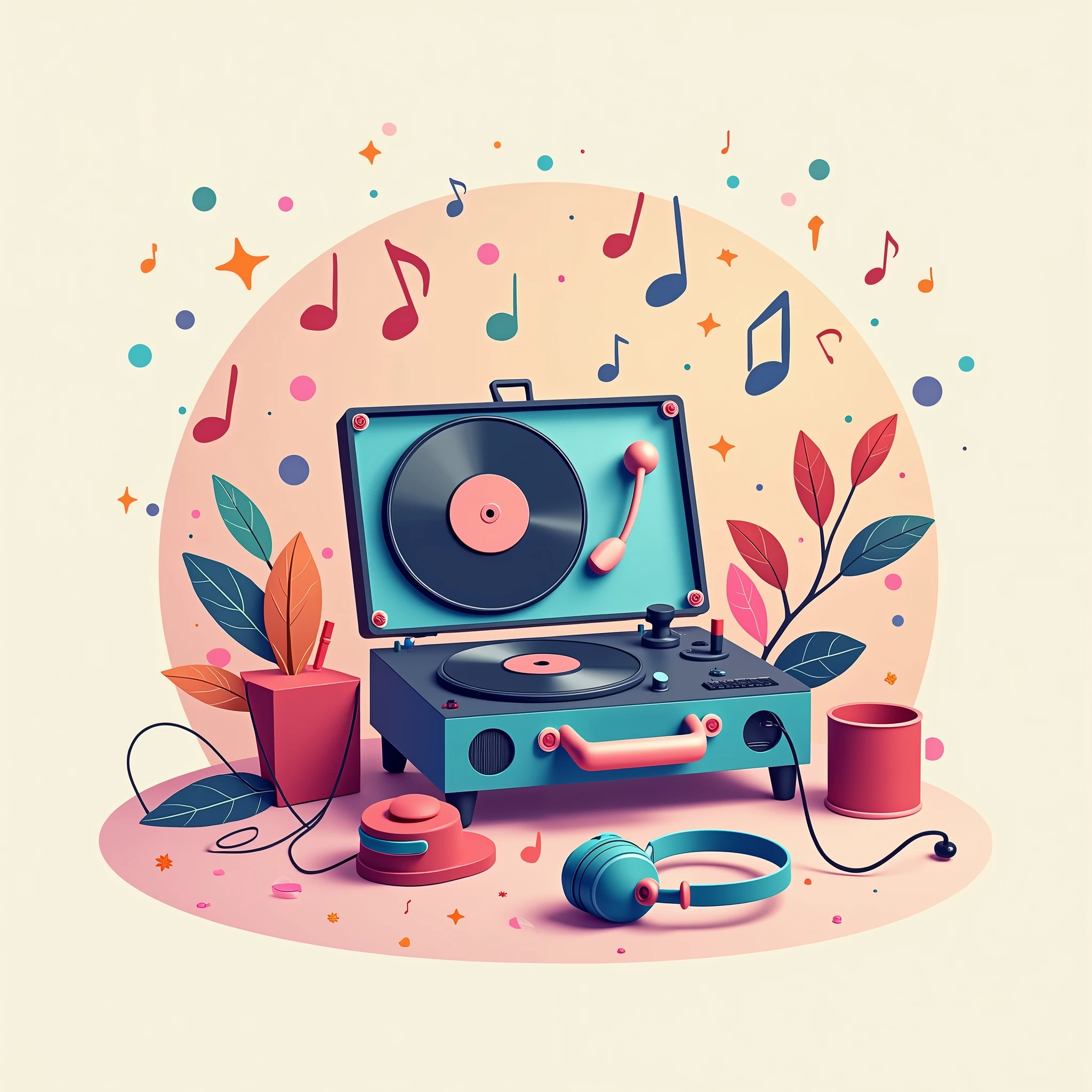 modern style，flat design，Fashion，music，Recorder，cd，earphone，music符号，Minimalist style，music元素，Pop elements，Mp3，rhythm，sparkling，Light colors