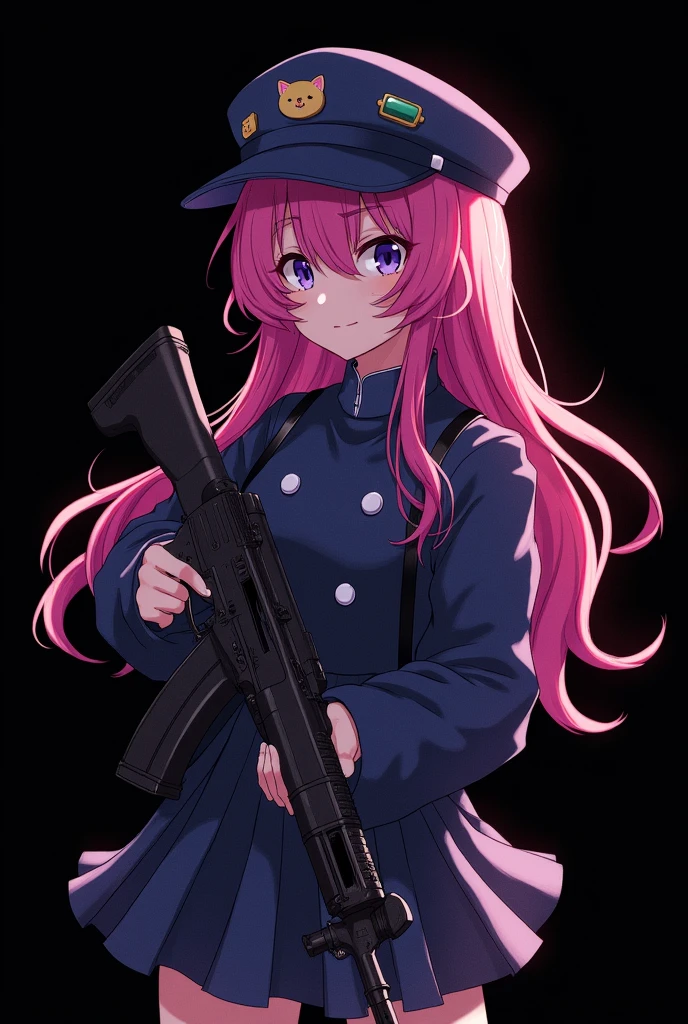 Anime girl with an AK-47 in a hat (Black background)