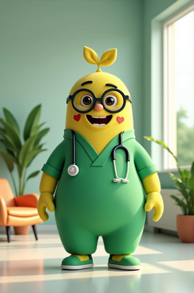 mascot, Enhancing healthcare, with green clothes, for a consultation clinic