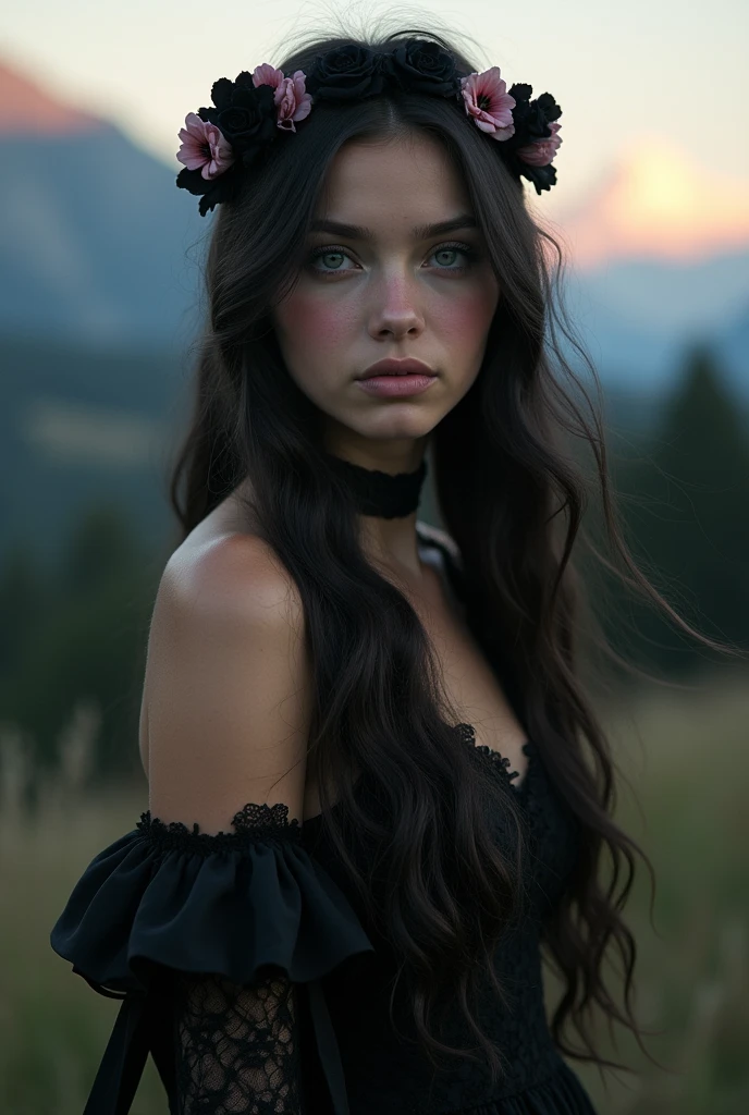 Make a girl with angelic face with aesthetic vibes opposite for demon
