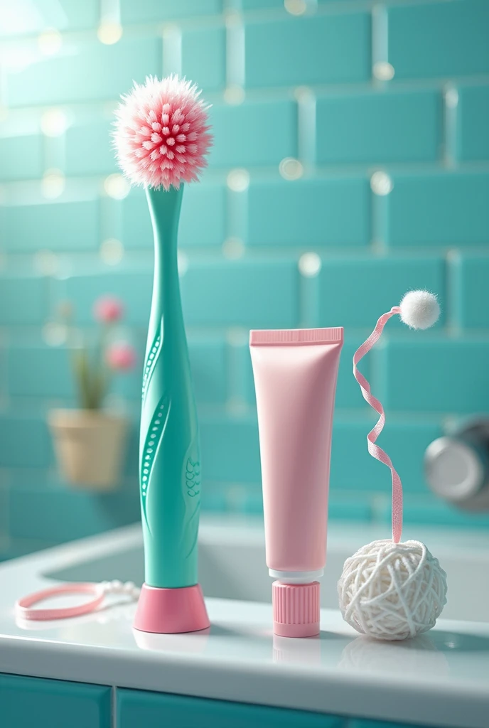 Draw a toothbrush, toothpaste and floss with a shield of defense 