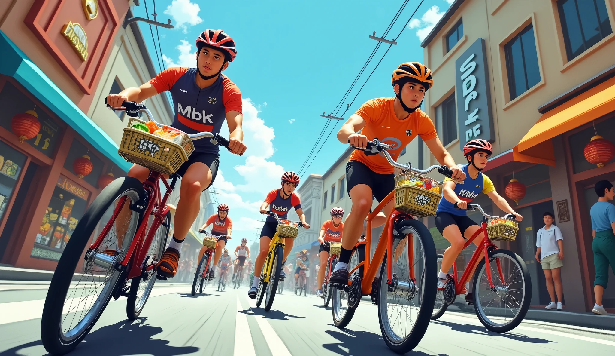 ((Mamachari))、Mamachariバトル、商店街のコース,bicycleに乗る,bicycle
