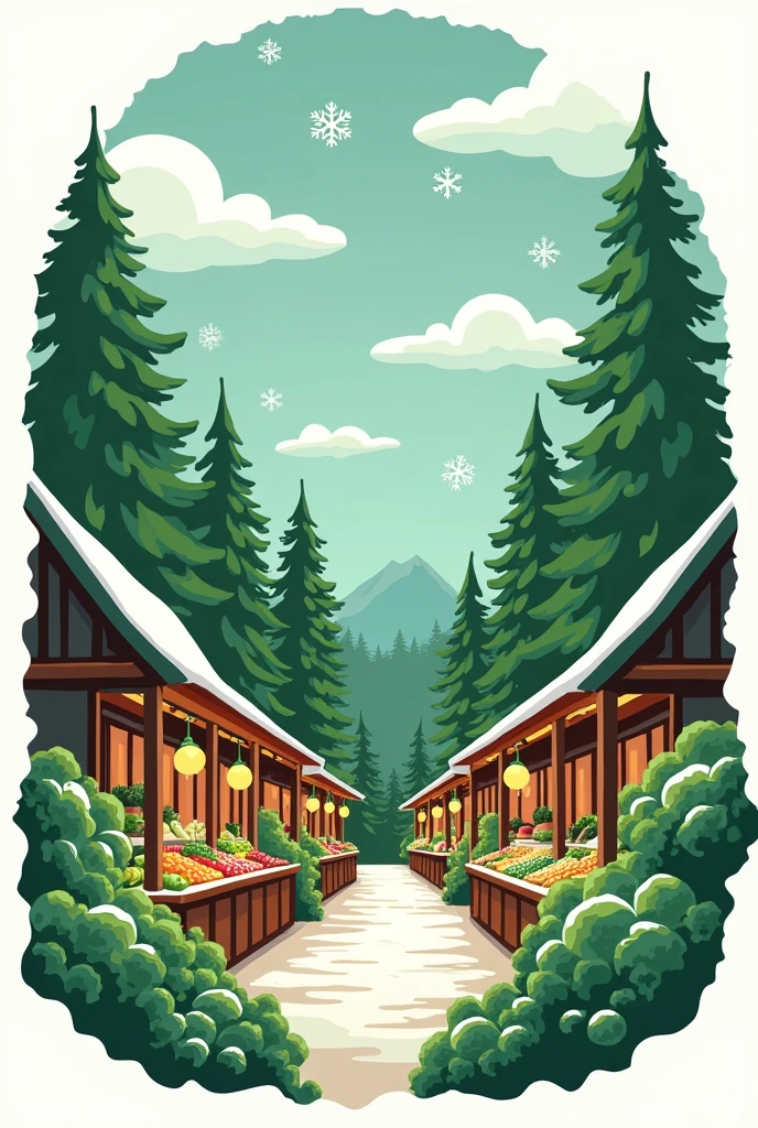 A logo for a shop called “Ottspot RLP”. It should contain green tones, broccoli and a few white snowflakes. The Ottspot should be presented in the form of a marketplace with various stalls