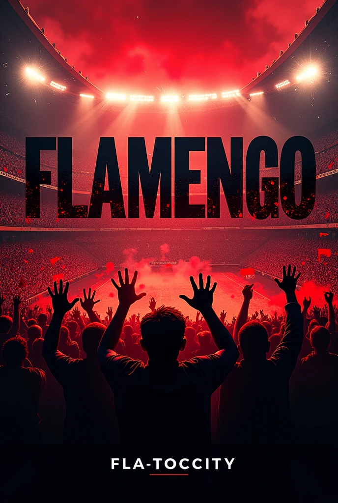 create a background cover for a YouTube channel with the name *FLAMENGO* Brazilian football team prominently displayed on the back and the name of the channel *FLA-TOCCITY*, and with the colors red and black