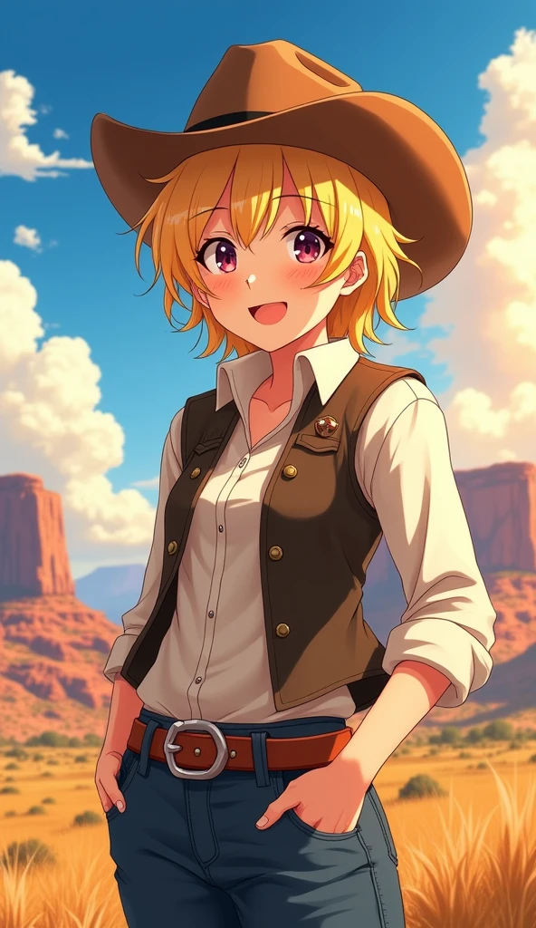 One person, chest, smile, Blonde, 大きなchest, Cowboy Shot, anime, High resolution, 最high quality, high quality, Textured skin, Shortcuts,