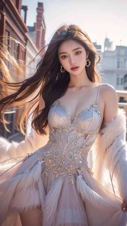 เจ้าfemaleชาวอเมริกันพื้นเมืองที่สวยงามแปลกตา, female,A very small revealing dress made of feathers., magic, charming, hot, full length, female-body, hazel eyes, bright, , Overall details. beautiful blurred background, Perfect face and eyes, Extremely detailed hyper-dynamics