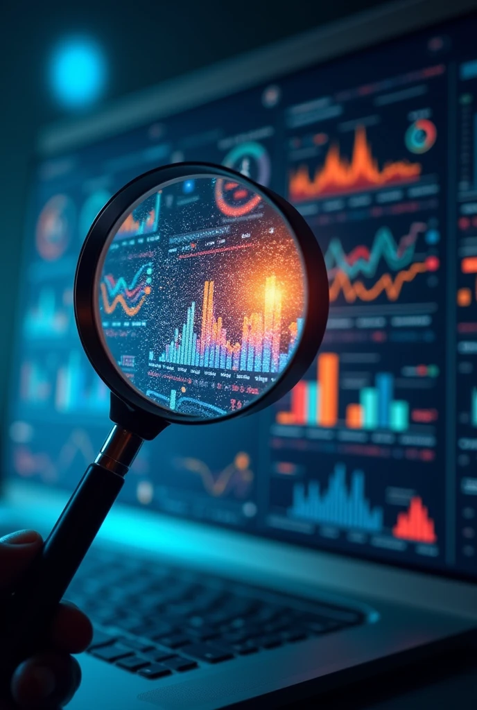 Create a image for selective reporting :A graphic showing a magnifying glass highlighting only part of a data set, with
the rest blurred out