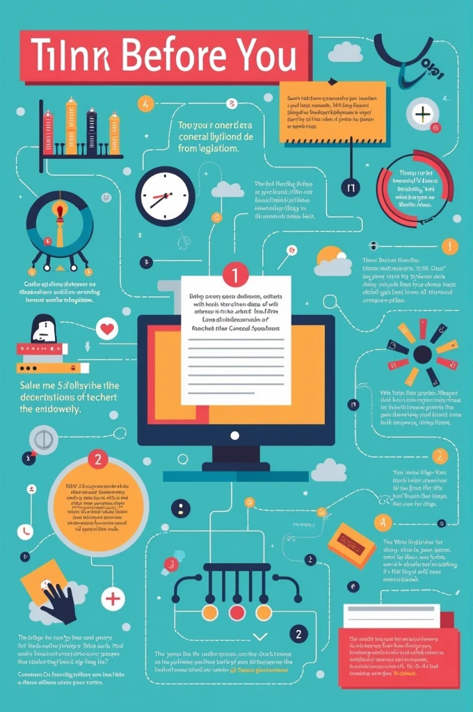  a poster about "think before you click" with its effects and make the elements you'll use is connected to content 