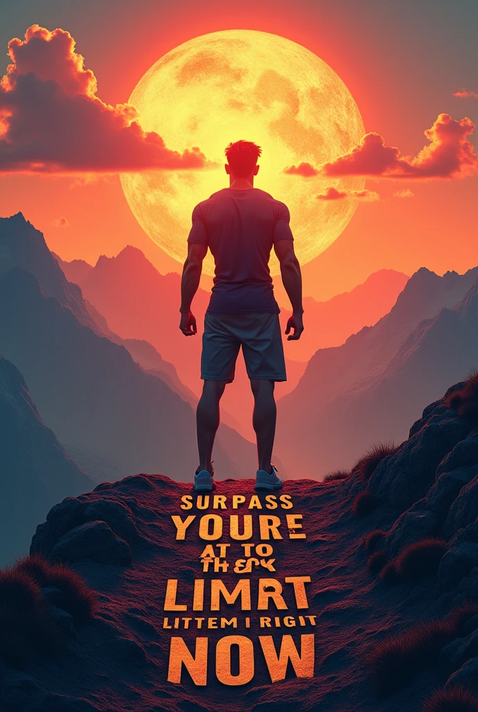 Picture with the words " surpass your límits right here right now"