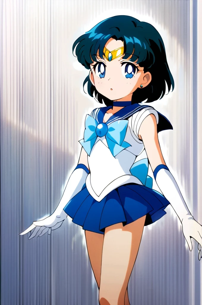 score_9, score_8_up, score_7_up, score_6_up, score_5_up, score_4_up, source_anime,
(masterpiece:1.3),(highest quality:1.4),(Super detailed:1.5),8k,High resolution,an extremely delicate and beautiful,Official Art,Perfect Anatomy,(anime_screencap:1.11),(90s anime,90s anime style,Cel-shaded anime:1.47),anime coloring,(1girl:1.5), 
((aamercury:1.52)), short hair, blue hair, tiara, earrings, blue eyes, blue choker, blue sailor collar, blue bowtie, white shirt, elbow gloves, white gloves, pleated skirt, blue skirt, bare legs,((very young child:1.52)),