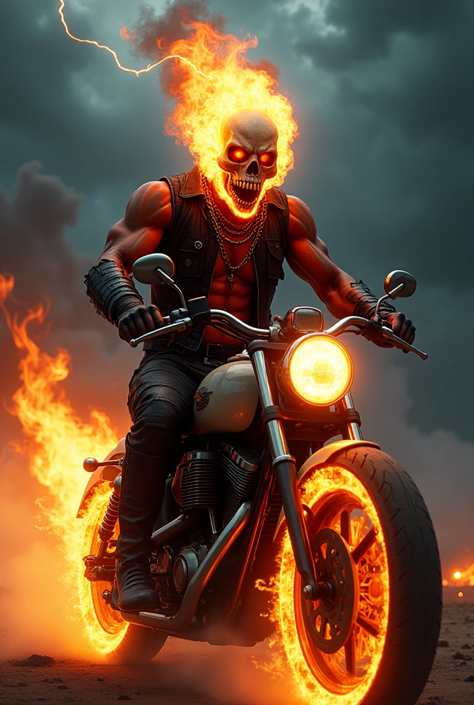 Create a character in the style of the Ghost Rider,
Duck-headed