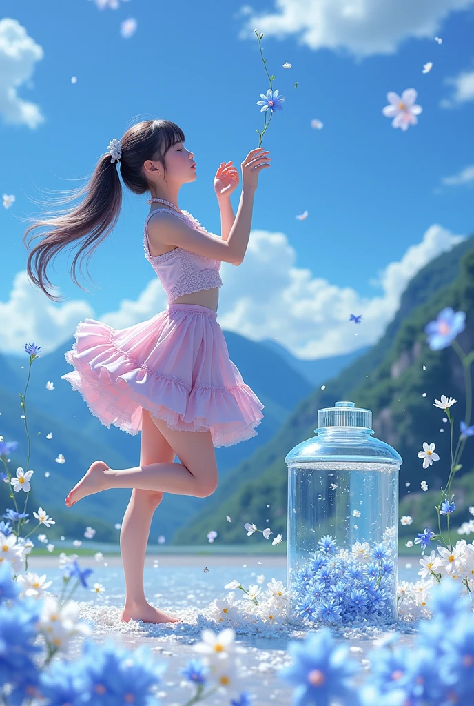 {{{{{3,318 trillion pixels high resolution, vivid filter, nsfw, A girl I thought was still very young showed her panting face and ample breasts so I gave her an aphrodisiac to make her look even sexier and her innocent appearance was tinted with a sexy aura, Realistic scenery and lovely nudity Japanese girl in a romantic Cylindrical crystal sparkling herbarium filled with flower oil, She's panting sleepy and pursing her lips just before accepting a cute kiss, unhooking her bra to reveal her nipples and full tits, thicken the lips look pretty, Her fluffy skin and curvy back, Boobs are fluffy and bouncy, Tits that get rounder bigger}}}}}, {{{{{detail of The panting face of a neat and cheerful girl loved by everyone, Her cute supple legs and romantic panting Inside a sparkling herbarium in female hormones oil depicted in detail, in detail her cute bra hook, Trapping her in a cylindrical glittering herbarium and pouring in oils that remake her young and pretty and sexy, The bulge in the side of the breast is too cute, sideboob}}}}},{{{{{The hormones in the sparkling herbarium cause the innocent girl to change rapidly tits swelled up to huge gazongas form two beautiful mountains revealing a tight cleavage, It's too cute and innocent to see her go into her own world panting, All the sexiness that's amplified inside her makes her panting, Cuteness preserved forever shining in exchange for life from her, her beautiful slender underbust, slender curvy cute waistline, an lewd fetish for lips and necks and waistlines, her clearer nip line from underbust to hips, gloomy straight long ribbon twintails wig, thick vivid lips}}}}},{{Extremely detailed}},{{{{{heroine girl's Sexually unused body with pure and innocent aura}}}}}