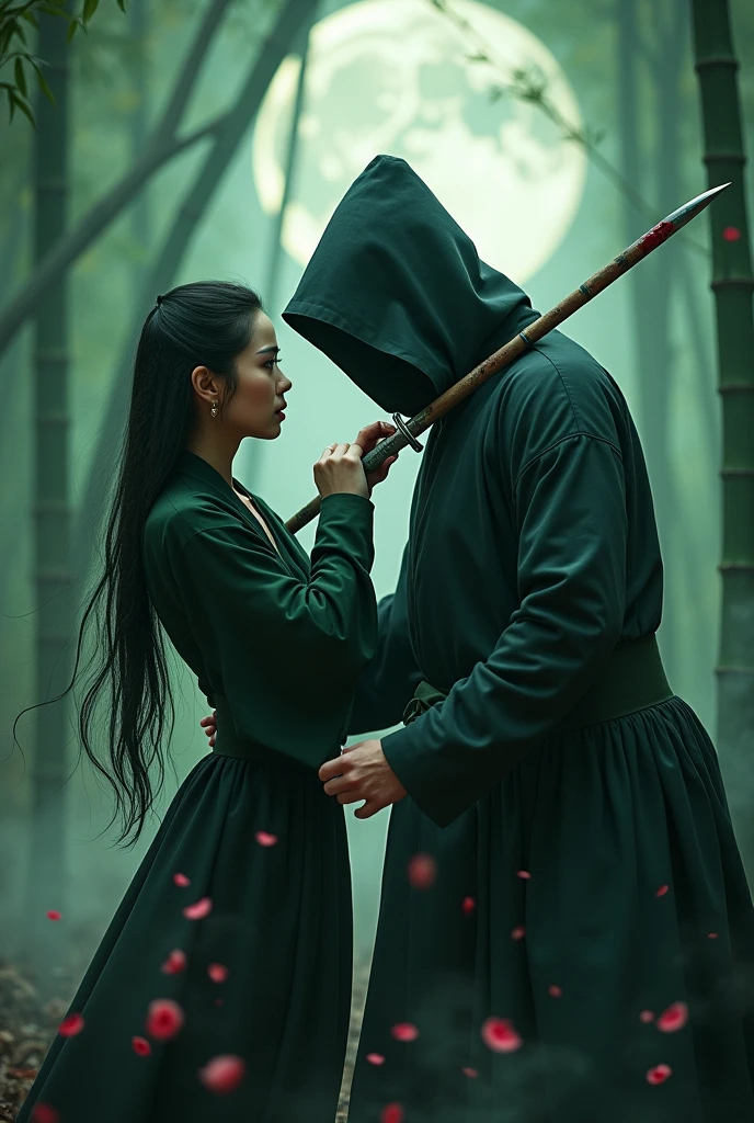 Chinese beautiful woman, plunged a knife into a ninja's throat, blood