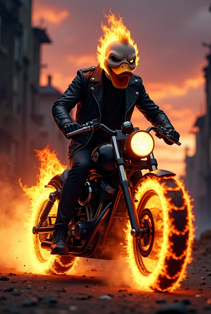 To create a black character in the style of the Ghost Rider,
Duck-headed