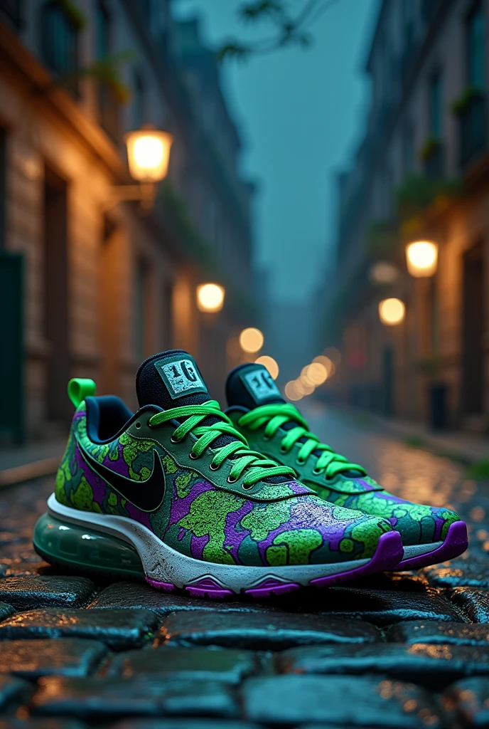 Create some hand-painted Nike sneakers inspired by the movie Beetlejuice, that it be an abstract style