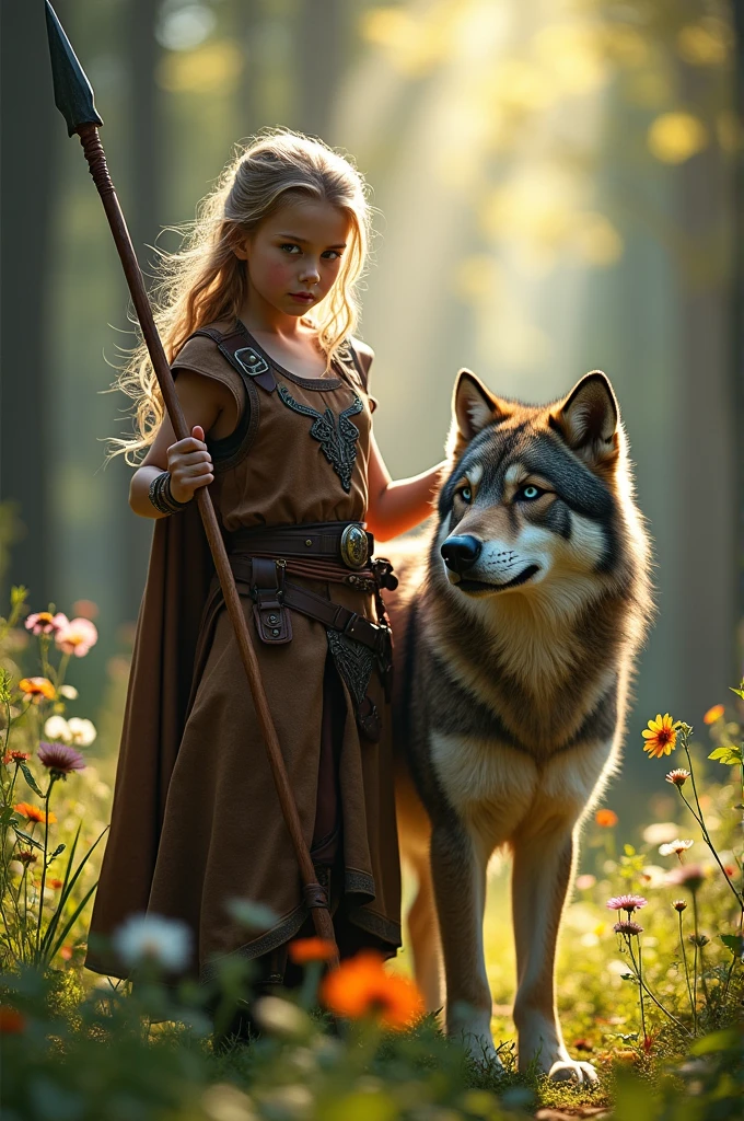 The brave girl with a wolf 