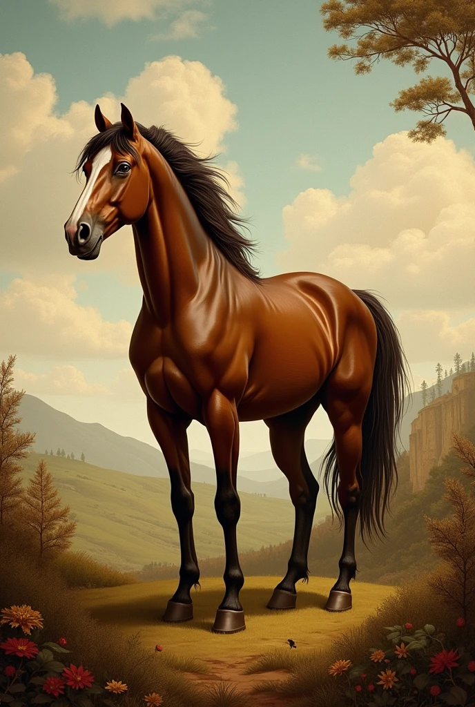 Create a sketch photo of a horse in the size of 851 px by 315 px, as if it were a Renaissance painting.