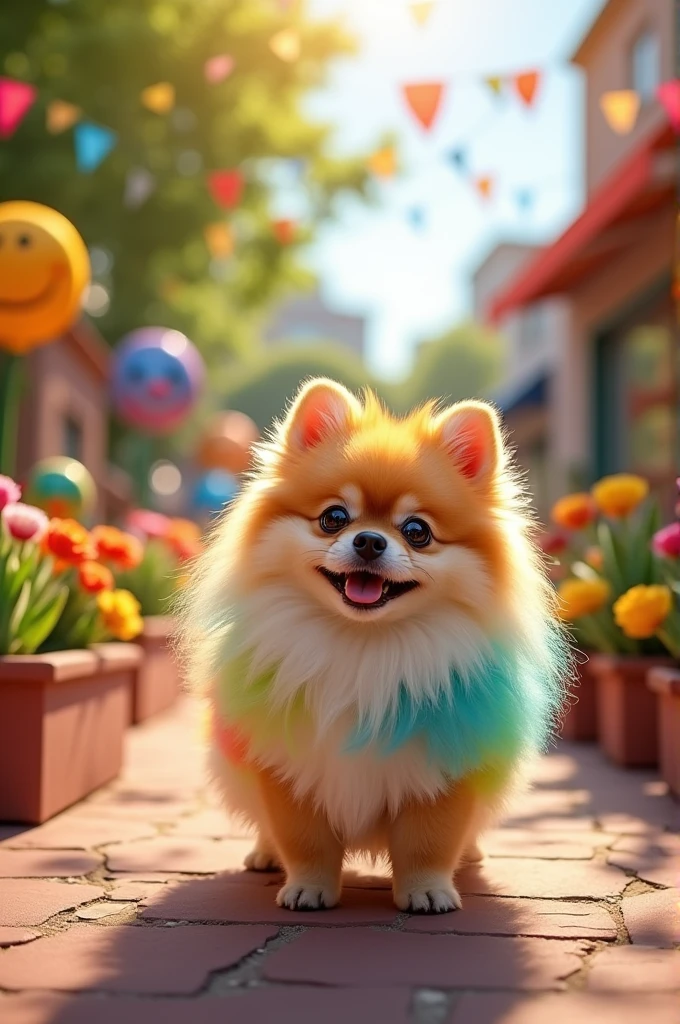 Colorful Pomeranian。Bipedal。