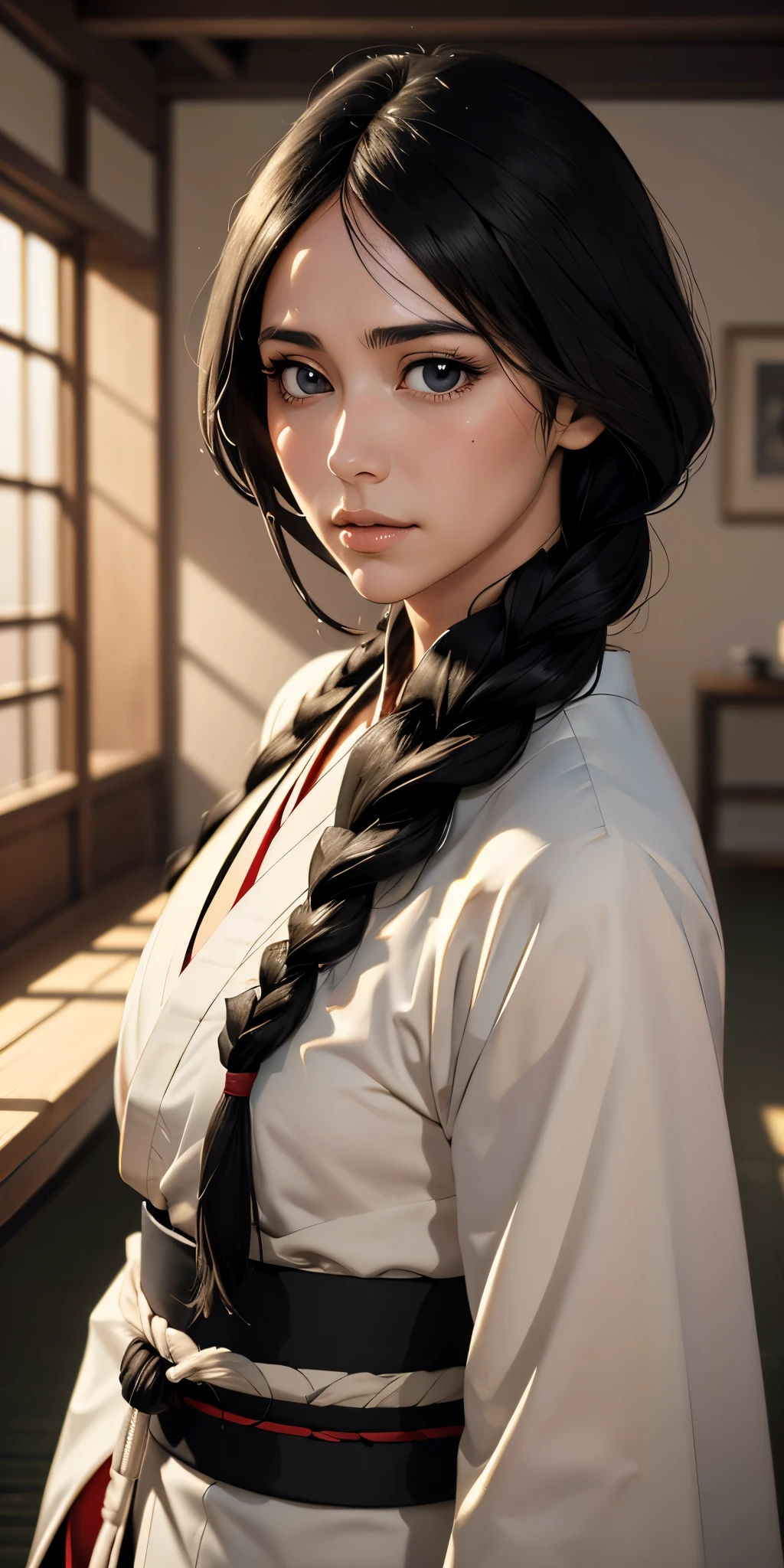 (masterpiece, best quality), 1girl,     unohana retsu, black hair, single braid, black eyes