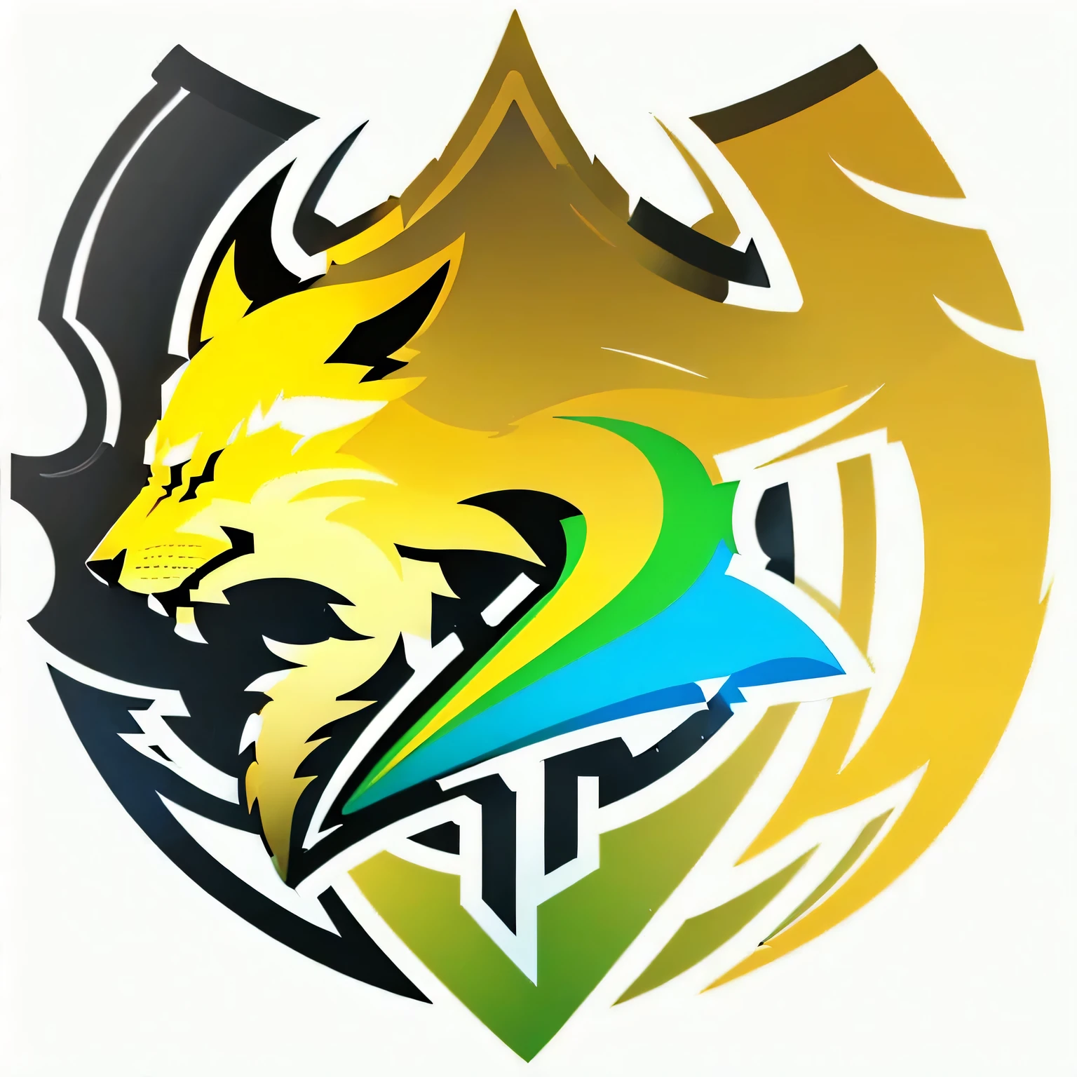 Create a YouTube logo in green, yellow, pink and blue colors based on anime and cartoon and with anime and cartoon logo of Queen Gilgamesh inside it. The emblem will be the emblem of an ancient kingdom.