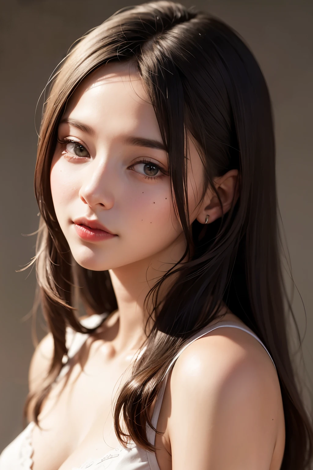 (masterpiece, Highest quality),one person's, alone, Black-haired,Realisticで全てを詳細に美しく描画する, have, Realistic, Realistic, Looking at the audience, Light-coloured black eyes, Short Brunette Bob, Brown coat,, lips, prohibit, Plein Air, Upper Body、Big eyes、Beautiful view of sparkling snow lassi))、(((Short bob hair with bangs:1.4、Shiny Hair、prohibit:1.4、Big eyes、large full chest、Accentuate the eyes、Gazing at the audience、Beautiful beauty、Listen carefully、Long neck、Laugh a little、smile、Ideal body type)))、{Huge|big|Hugeな|Mega} chest:2, chestの谷間:2、大きなchestの谷間を見せる