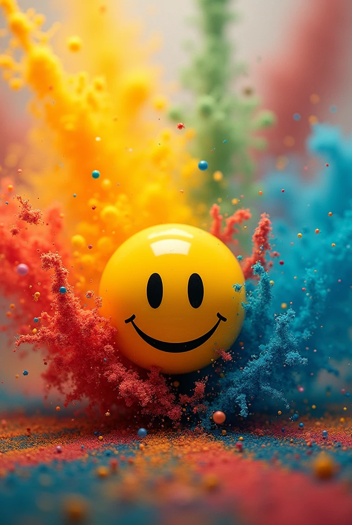 Je veux une image avec plusieurs couleurs qui se mélange avec un simple smiley qui sourit joyeusement sans decors.
