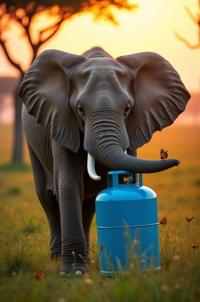 Elephant care a gas cylinder 