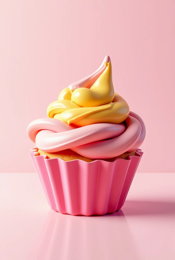 Generate a 3D icon of a cupcake with a glossy, smooth texture. The cupcake should have a shiny, stylized appearance, featuring rounded edges and vibrant colors. The frosting should be swirled and glossy, with the cupcake base looking soft and slightly exaggerated, similar to a polished, modern design