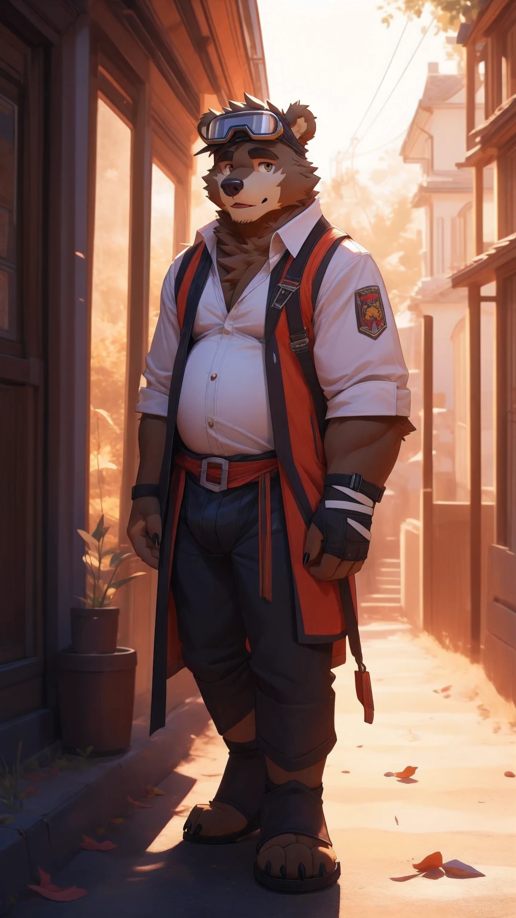 full-length portrait,anthro,hi res,male,strong,Fingerless gloves,Orange Artisan Clothing,Orange clothing,Goggles,a carpenter,Brown Bear,Bandage leggings,Detailed eyes,Delicate eyes,Extremely high detail,8k high definition characters,Afternoon Sunshine,A calm look,hot body hot belly. Show bear your huge dick. I wanna cook you dick Drencheds Semen. I sucked you big dick Drencheds Semen. I want to hug your big belly. Show you dick Drencheds semen. Please show me your huge dick Drencheds semen 🍆 sex,