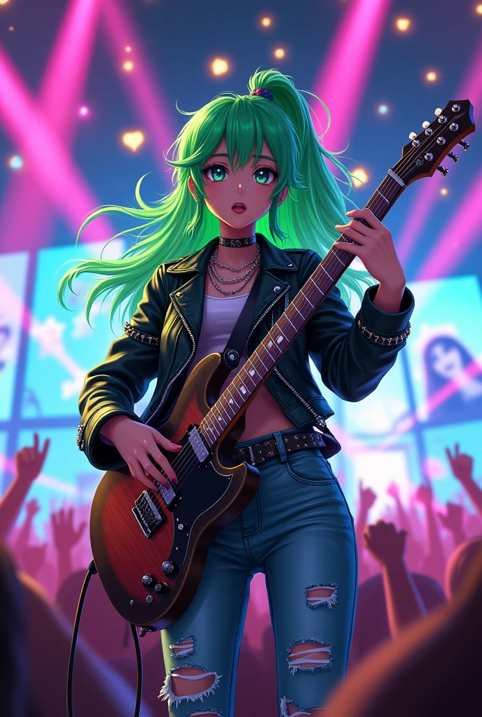 Green-haired rockstar anime VTuber