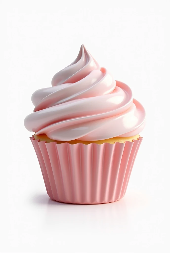Create 3D icons of cupcakes with a glossy, smooth texture on a white background. The cupcakes should have a shiny, stylized appearance with rounded edges and vibrant colors. The frosting on each cupcake should be swirled and glossy, and the cupcake bases should look soft and slightly exaggerated. The overall style should resemble a modern, polished design, similar to a sculpted, high-quality 3D icon