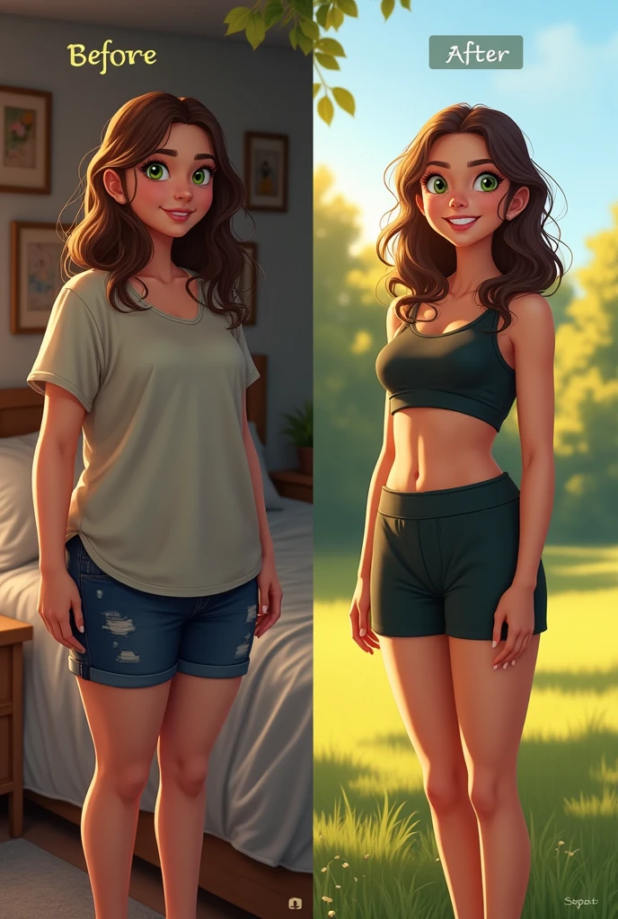 Create before and after photos of a girl losing weight