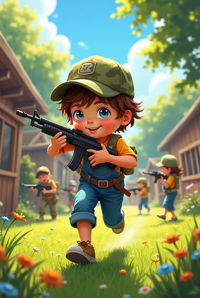 child who loves to play war games and becomes a soldier