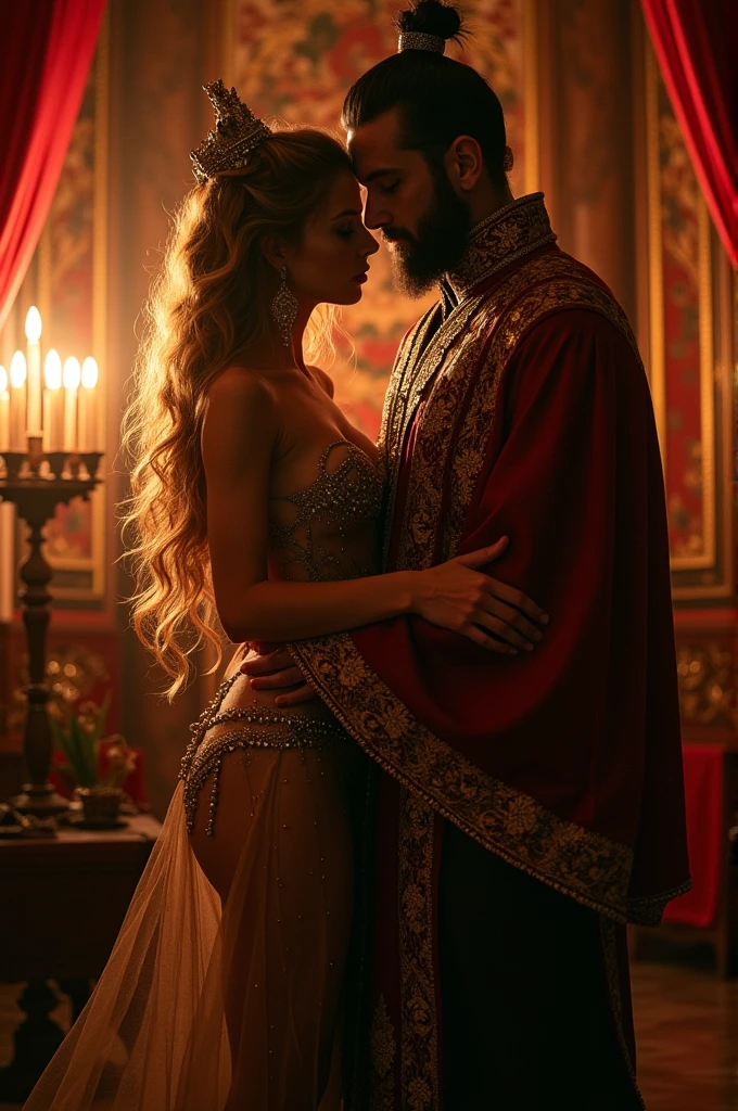 Beautiful and sexy prostitute, with blond hair being courted by the emperor