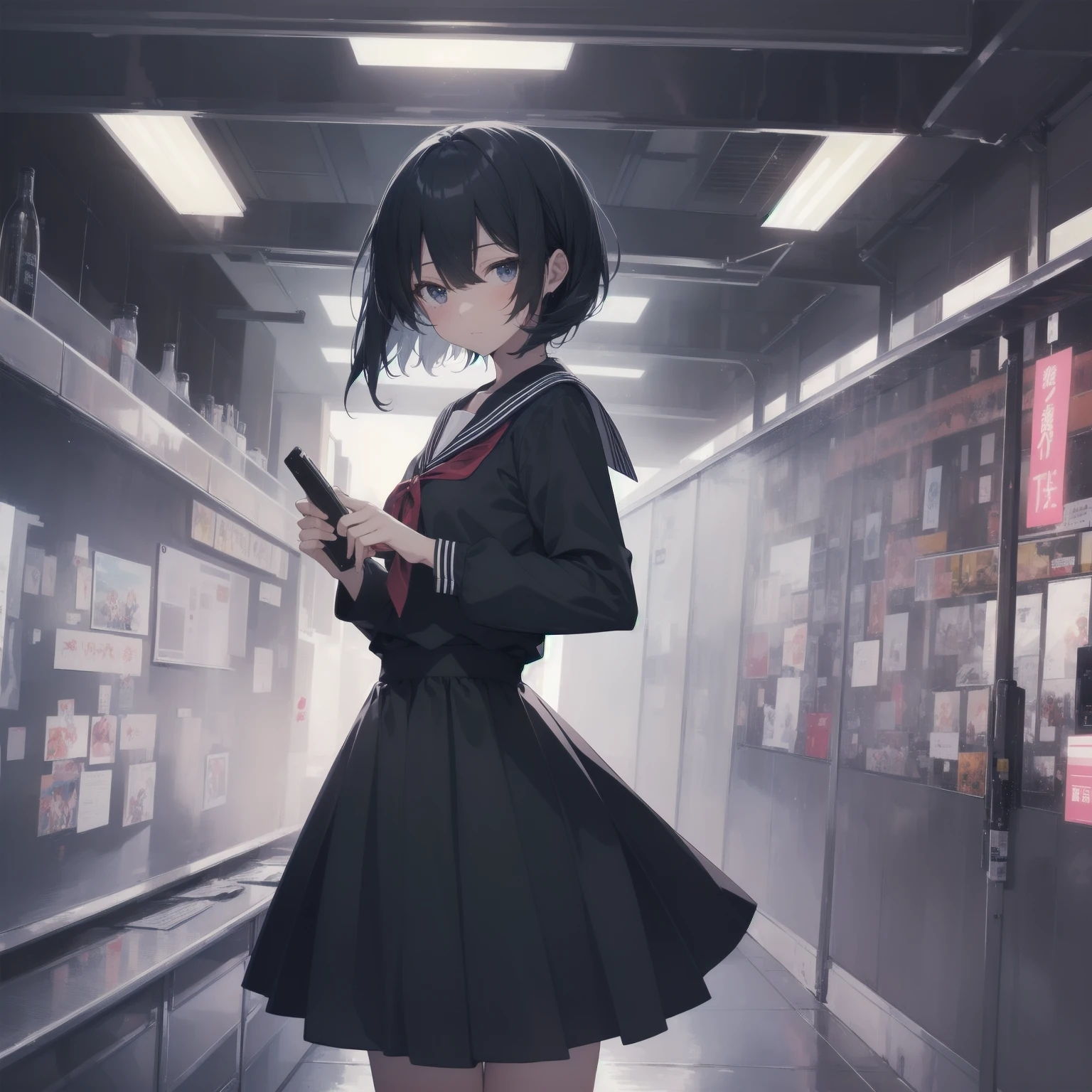 ultra-absurdres-Top quality by artist God, ultra-detailed, high resolution, anime moe artstyle, best anime 8k konachan wallpaper, pixiv contest winner, pool:2810, perfect anatomy,break, 1girl, (Please draw a girl walking sleepily to school alone. )break,(Solo,little female, 13-year-old:1.3),Full limbs, complete fingers,a junior high school student, (very short hair), short cut, flat chest, , small butt, small black eyes, beautiful detailed eyes, well-proportioned iris and pupils, expressive eyes, highres detailed hair, soft expression, salor school_uniform, sailor collar, serahuku, bow, pleated skirt,(Detailed Lighting), (Detailed background), in the School commute route. break,super detailed skin, Best cinematic lighting powered by famous artist, 8k,beauty illustration,photoshop_(medium),very aesthetic,break,((artist:izumi_tsubasu )), artist:clamp ,artist:carnelian ,artist:kantoku ,