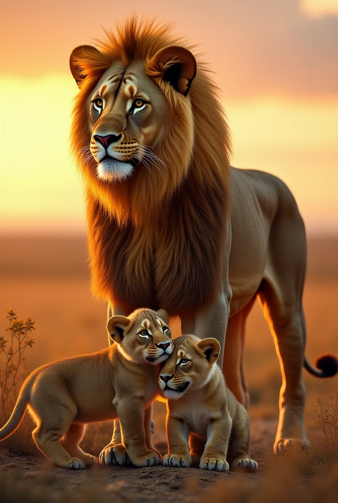 Une lionne avec deux lionceaux pour tatouage