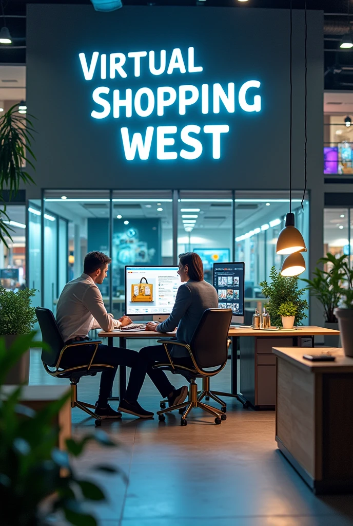 An office with a sign that says Virtual Shopping West