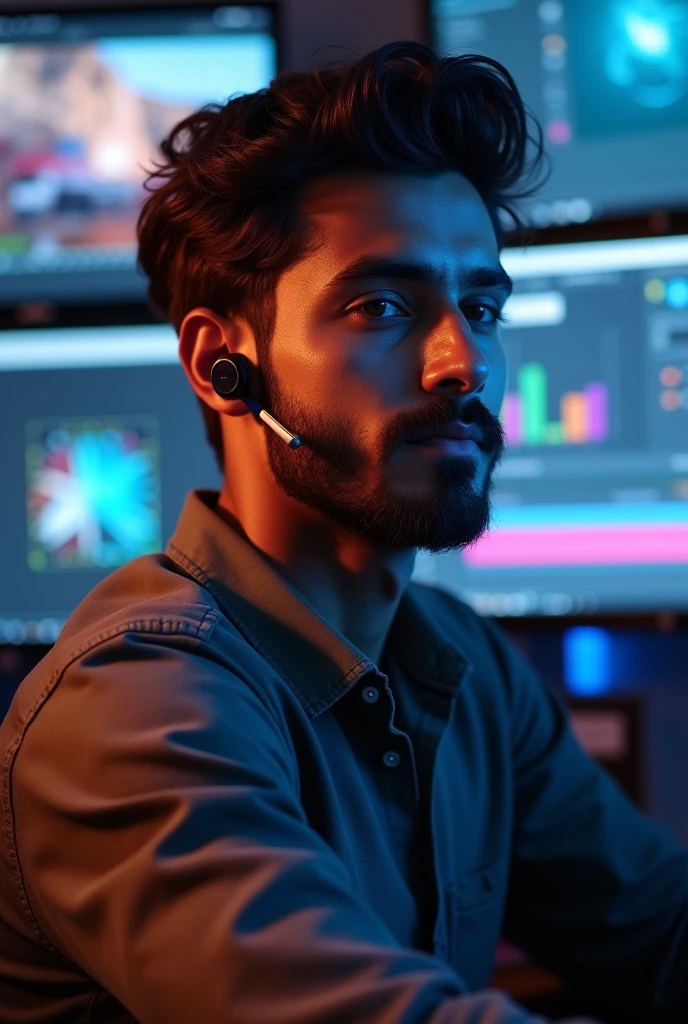 Chocolate color a boy him video editor age between 19, his dressing shirt,his beard medium drummer,his use airpots. His hair style like Hiruthikroshan. Monitor showing (0761387227) this number and another monitor showing (you want a video editor? Don't worry iam available) this letters clearly in both
another monitor showing (you want a video editor? Don't worry iam available) this letters clearly