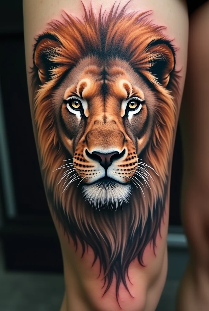 Une lionne avec deux lionceaux pour tatouage

