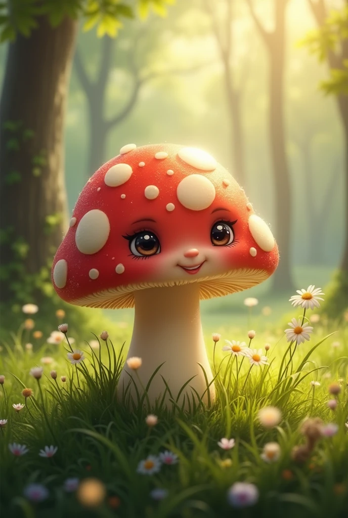 A Magic mushroom as cute baby in realistic view.