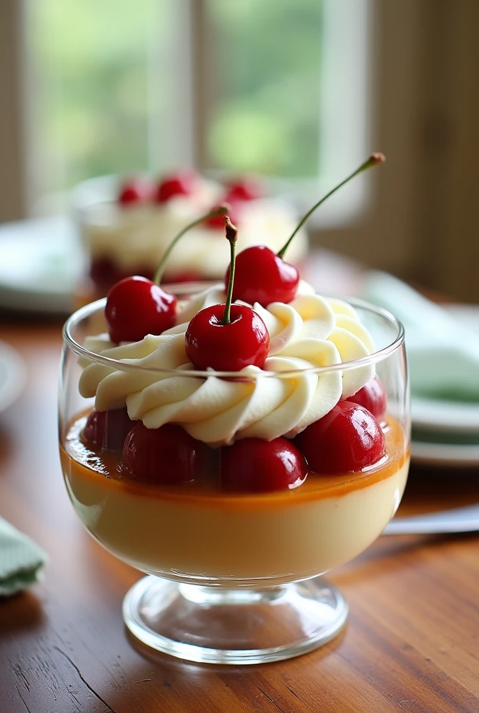 Draw a picture that looks like a pudding topped with cherries and whipped cream.