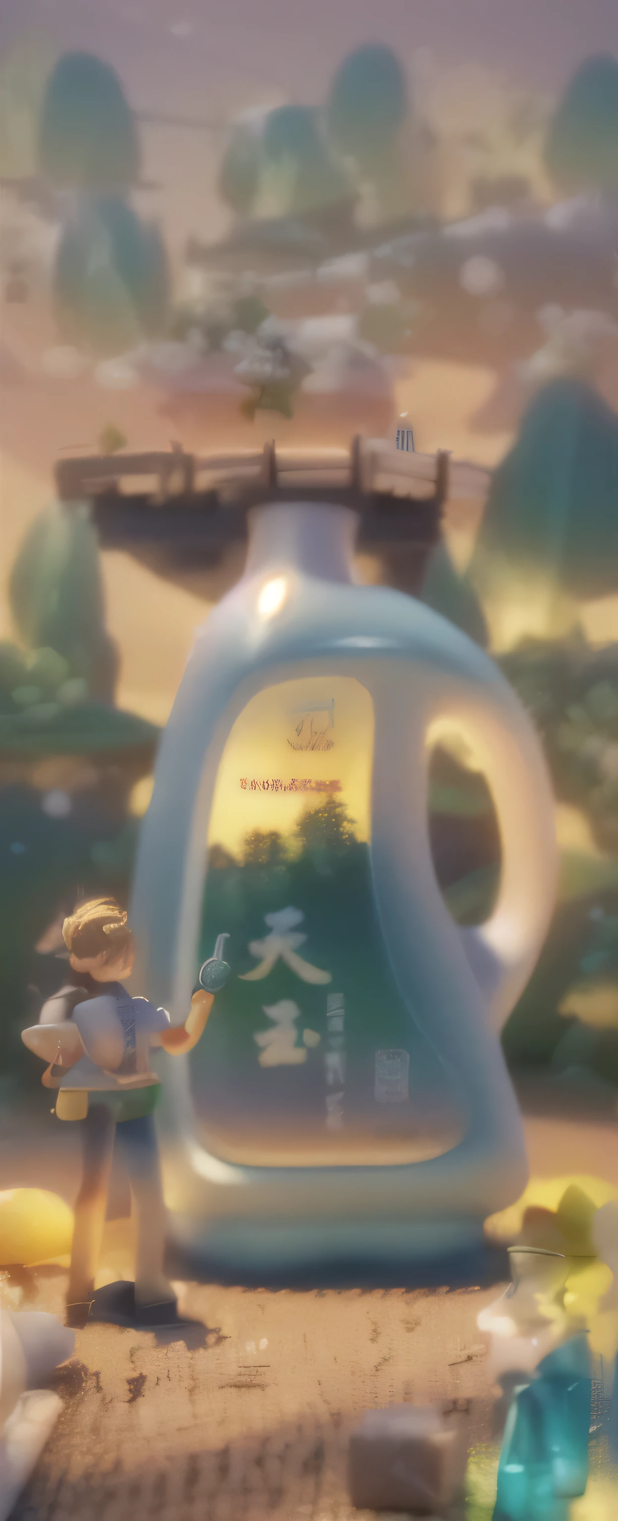 Close-up of a bottle of cooking oil on a table, miniature photography closeup, miniature photography, Micro World, 3D Model Macro Photography, Excellent composition, Fantasy painting,3D model of a cute, Extremely detailed scene, Amazing wallpapers, in a scenic background, Very detailed scene, Beautiful and detailed scenes,High definition picture 4k