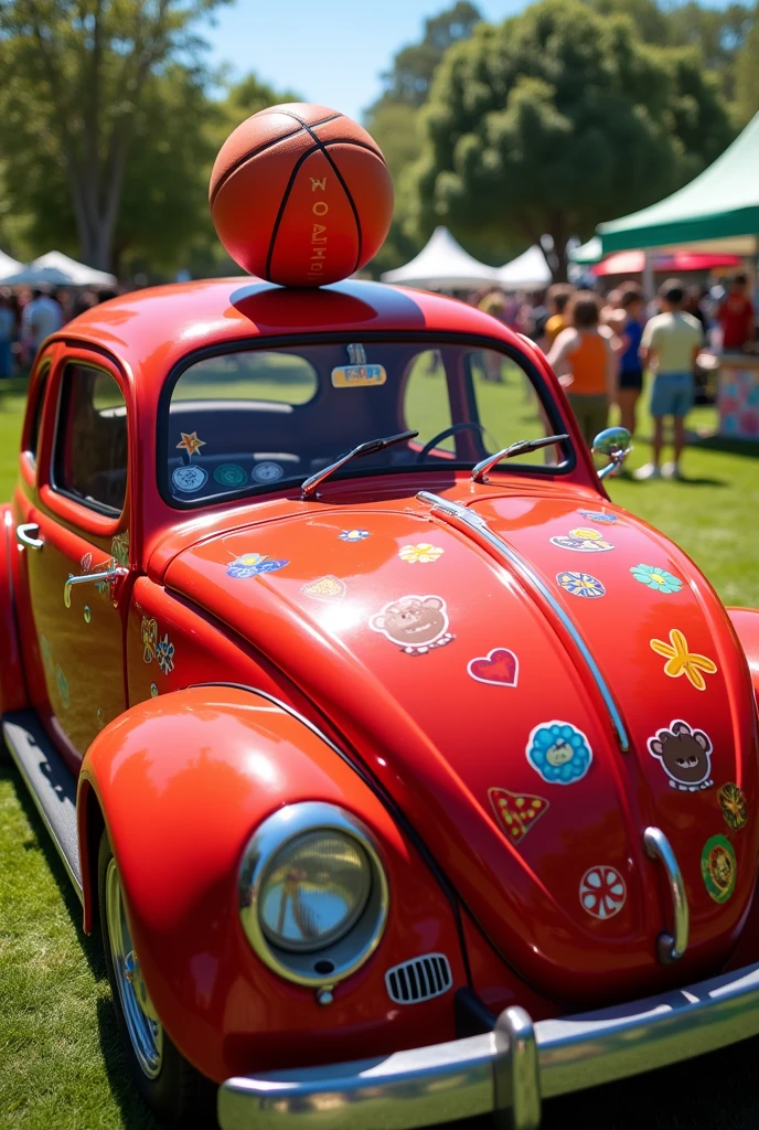 Cute stickers on a nice car with a basketball