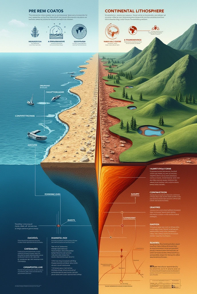 create a poster that shows the difference between oceanic and continental lithosphere make it informational