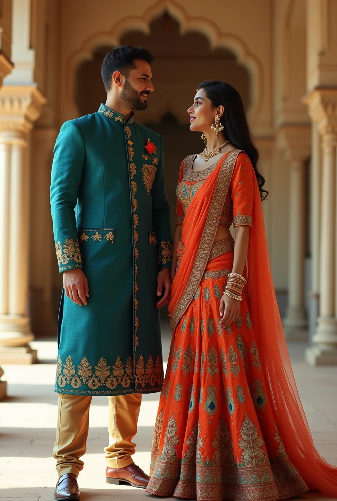 Create a sophisticated and eye-catching Instagram profile picture for a fashion designer page. The design should feature a blend of modern and traditional Indian fashion elements. Incorporate a 3D avatar or illustration that highlights elegance and style, with vibrant colors and intricate patterns typical of Indian attire. The avatar should be stylish, with a touch of high fashion, and represent both male and female fashion. Include subtle design details that reflect a blend of contemporary and traditional fashion aesthetics. Realistic image 