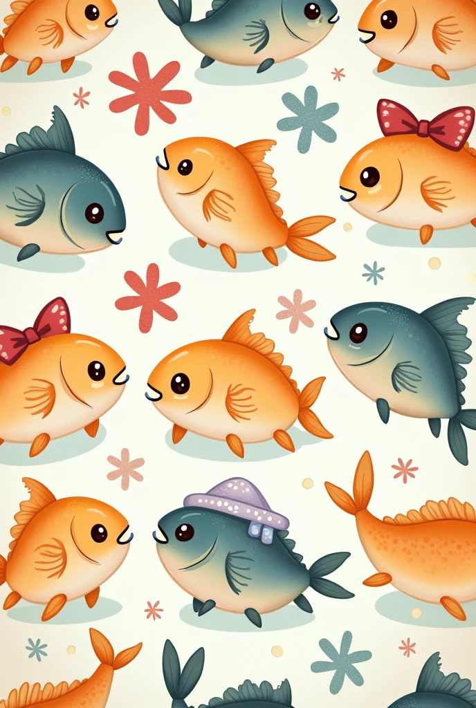 dried baby sardines　cute　Anime pattern