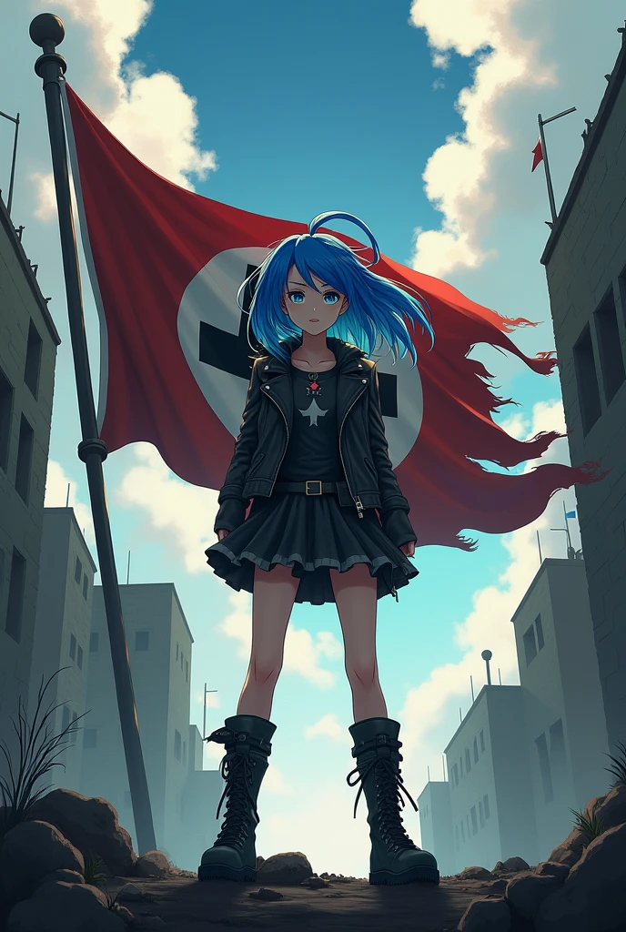 Anime girl Infront of an nazi flag holding nothing to see here