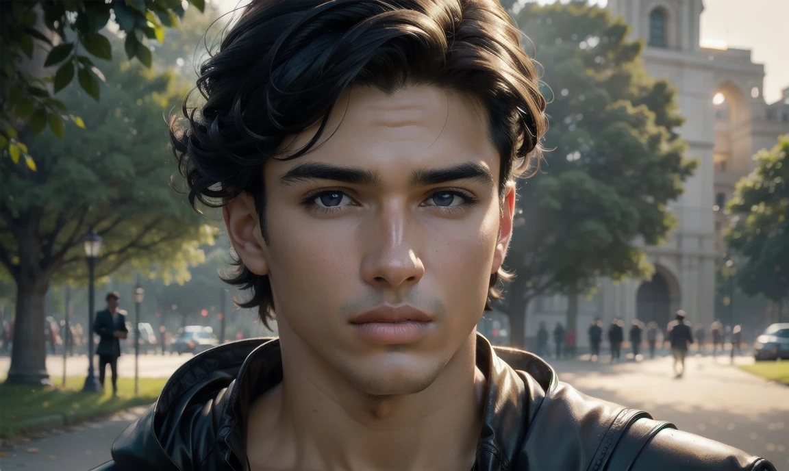 [((highly detailed, detailed eyes, detailed face, clear and realistic facial features, photorealistic, realistic light, cinematic, half-body shot)), ((((1 man)))), Pablo is an attractive and metrosexual 24 year old Latino man with long straight brown hair, dark brown eyes, stubble and full lips who is a professional photographer and holding a camera while standing outside (((pretty Latino man))), (((secretive expression))), ((standing in a park)), ((holding a camera)).]