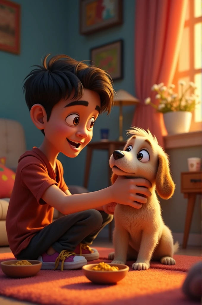 Rahul brings Tony dog home and begins to care for him. He carefully cleans Tony's wounds and provides him with warm food. Slowly, Tony's eyes show signs of relief and trust.
Rahul's face also reflects contentment and peace as he helps a living being in need. 3rdAnimastion cartoon