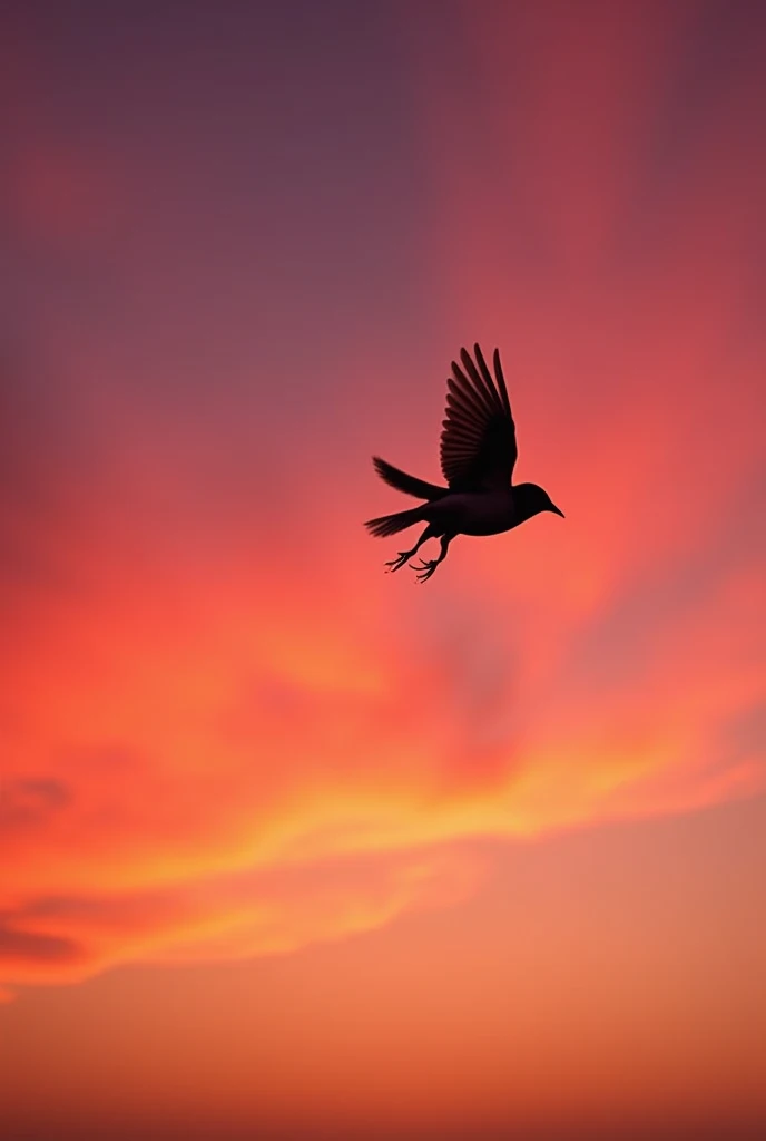 A sparrow silhouetted against a stunning sunset, with vibrant hues of orange, pink, and purple in the sky